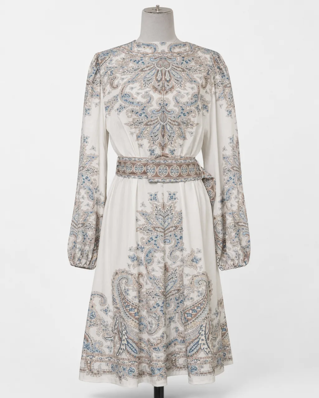 Paisley Print Belted A-Line Dress
