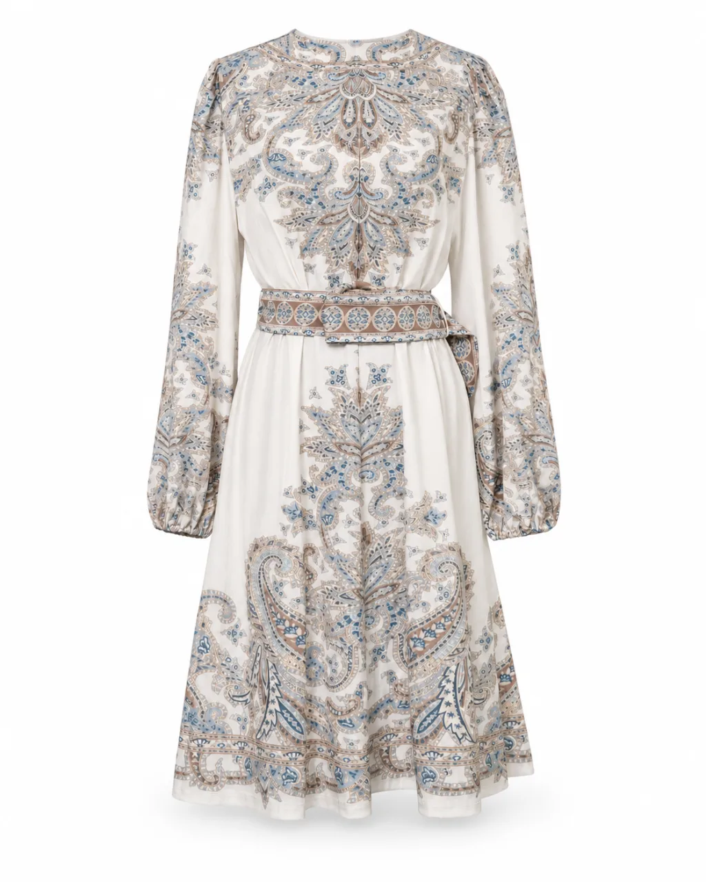 Paisley Print Belted A-Line Dress