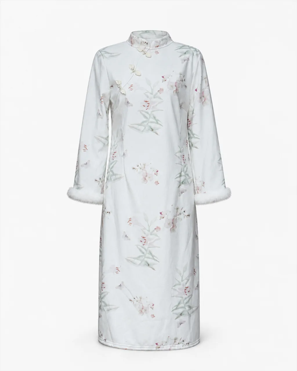 Cheongsam Fur Cuff Dress