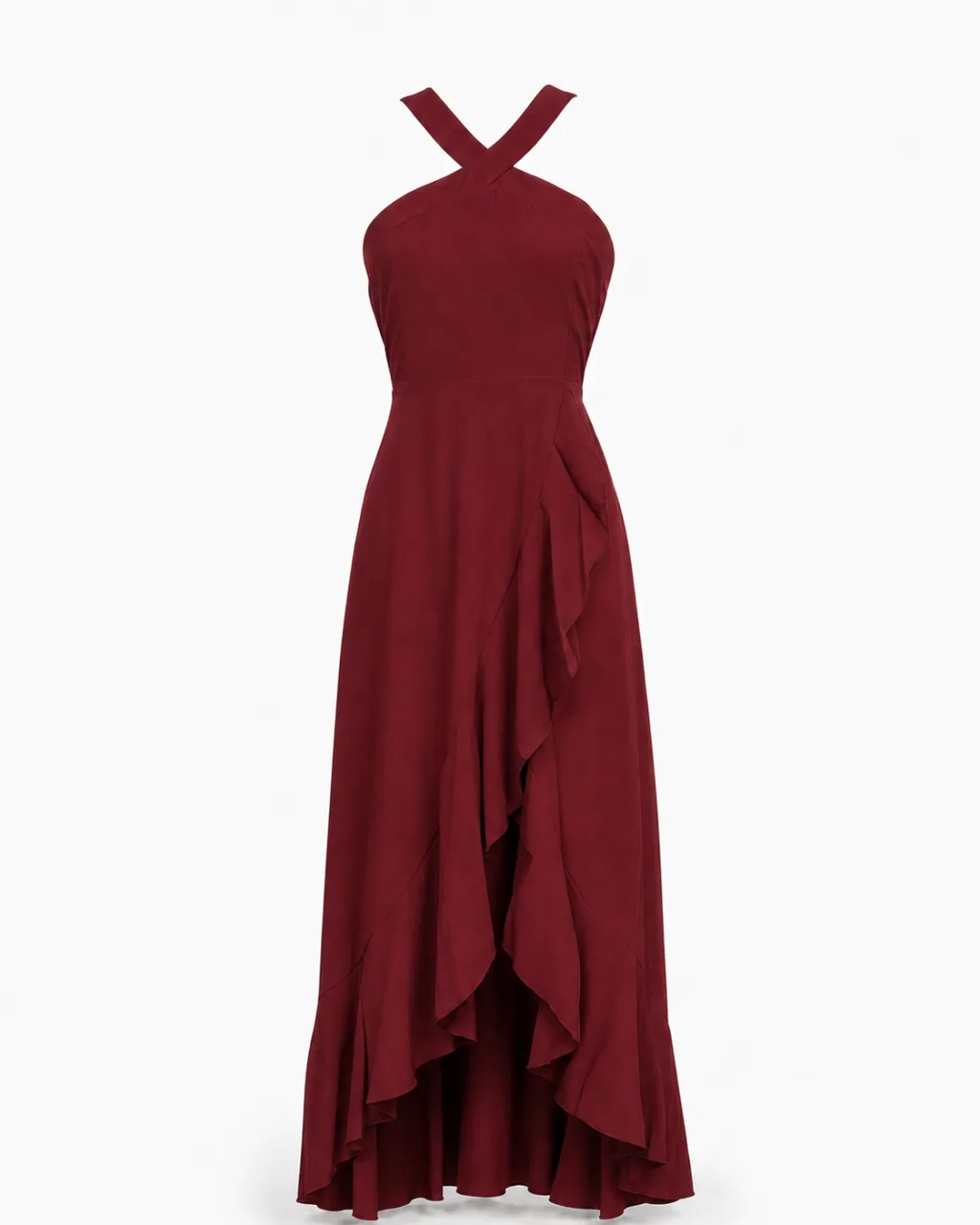 Cross-Strap Ruffle Maxi Dress