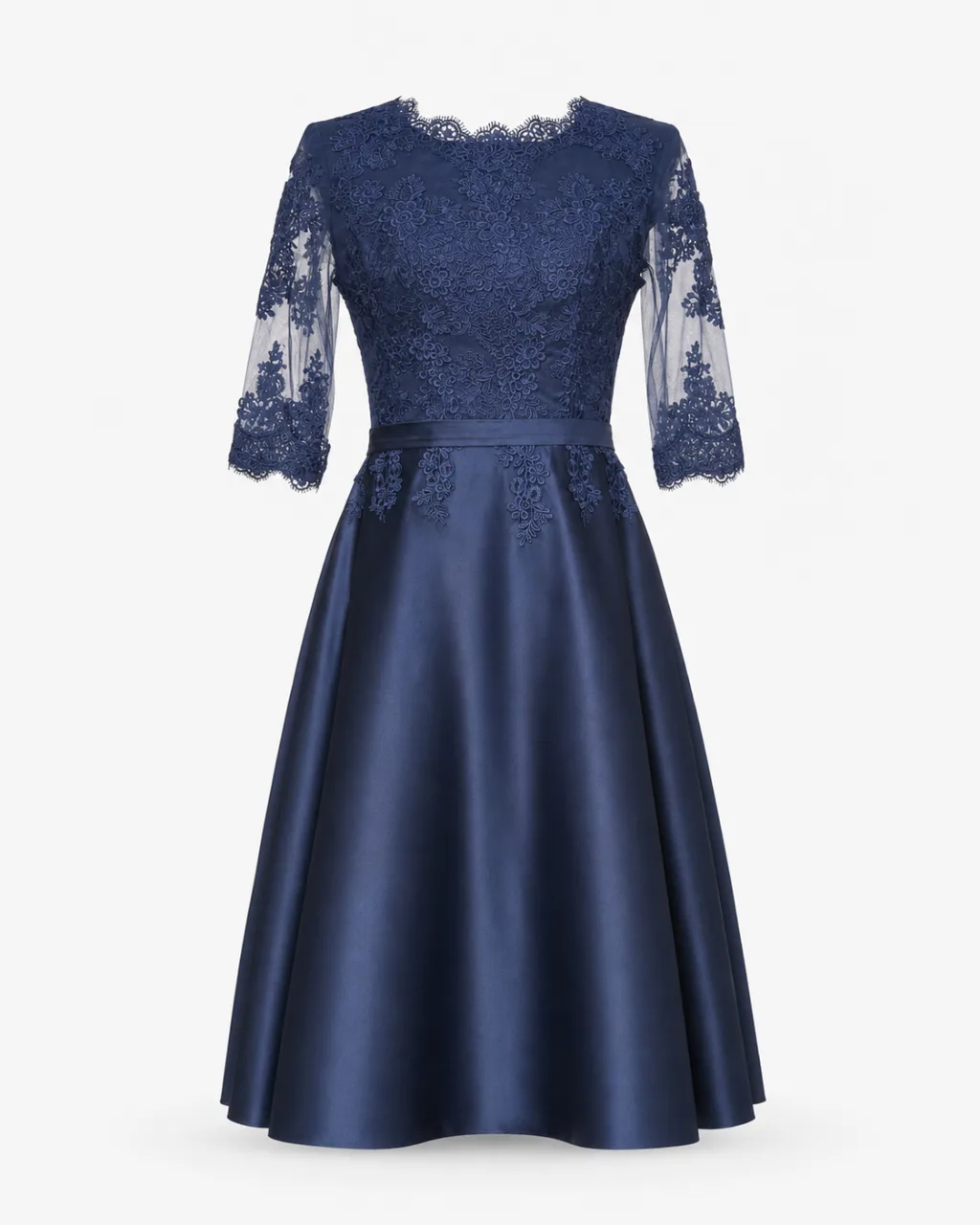 Lace Bodice Satin Midi Dress