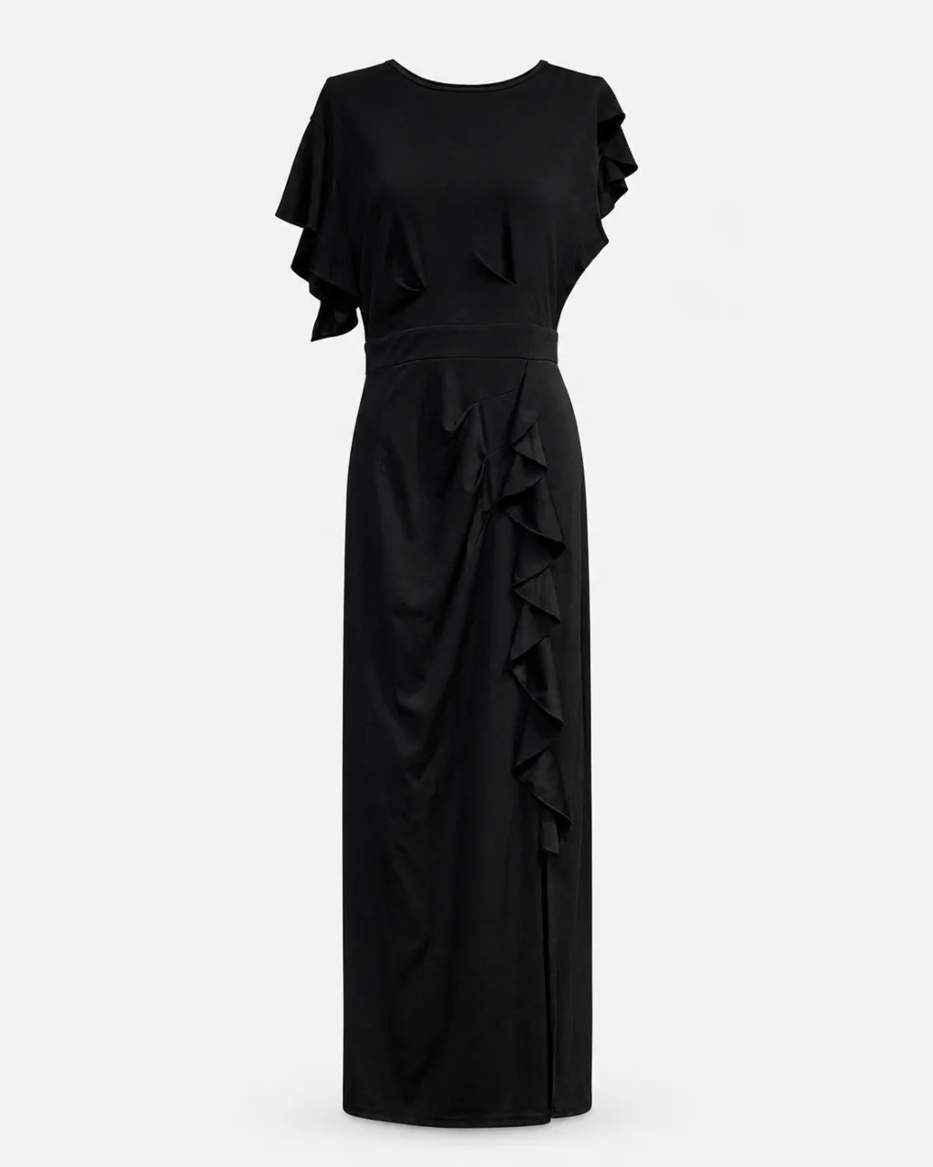 Flutter Ruffle Slit Maxi Dress