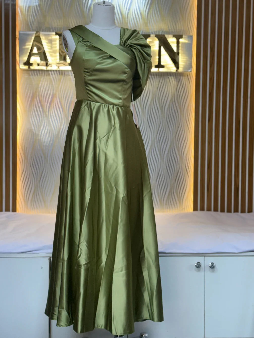One-Shoulder Satin Gown