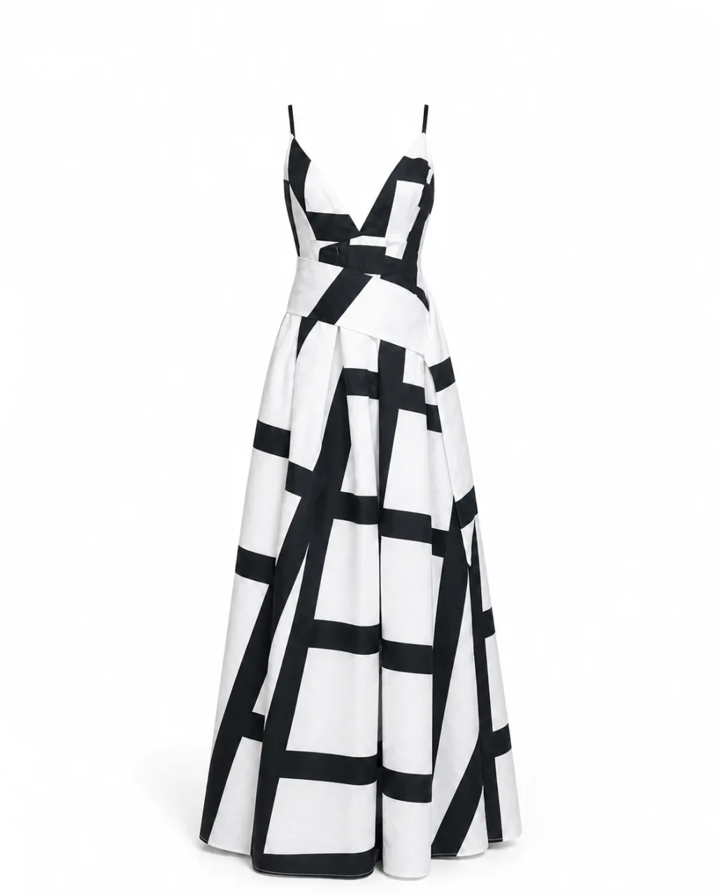 V-Neck Geometric Print Gown