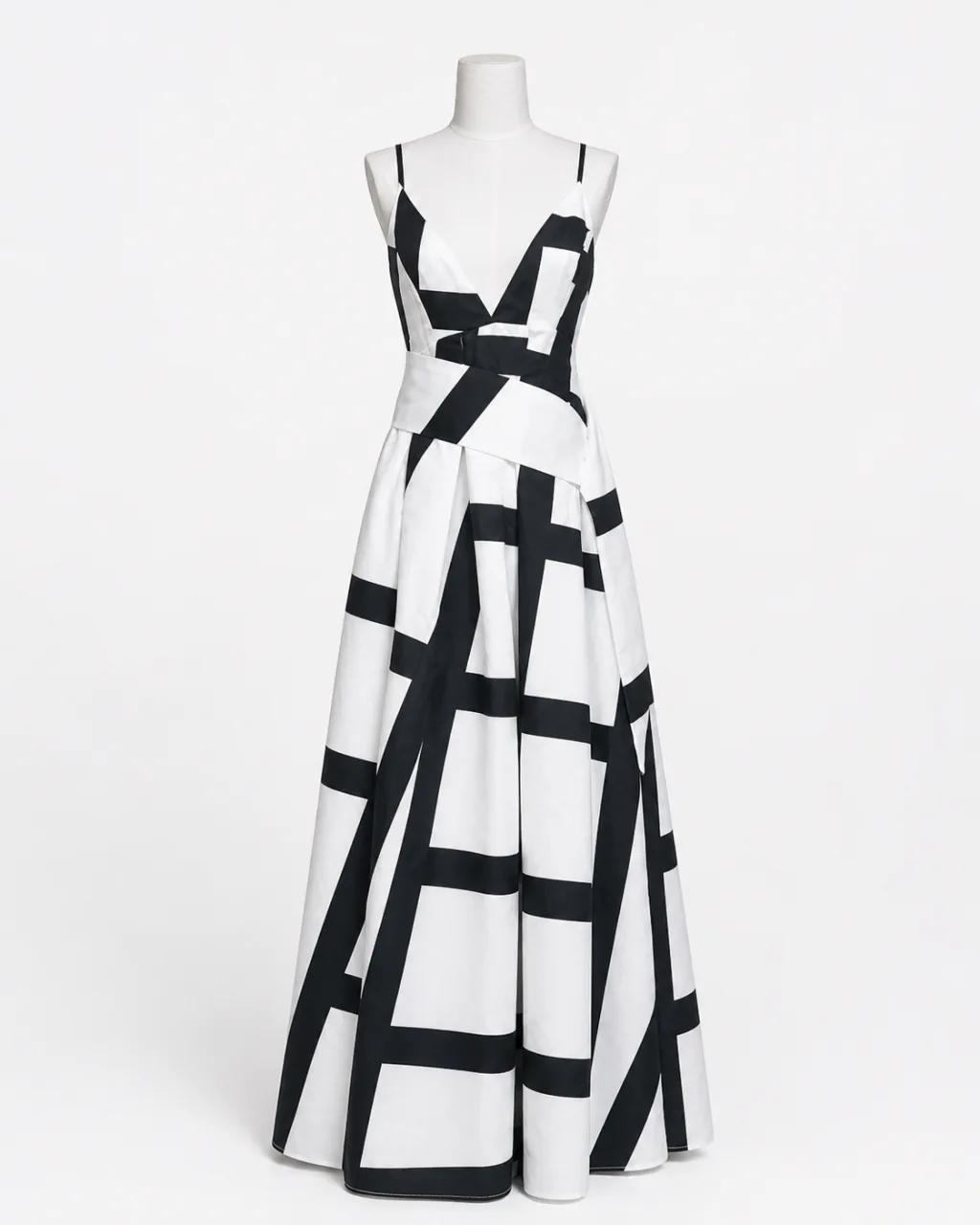 V-Neck Geometric Print Gown