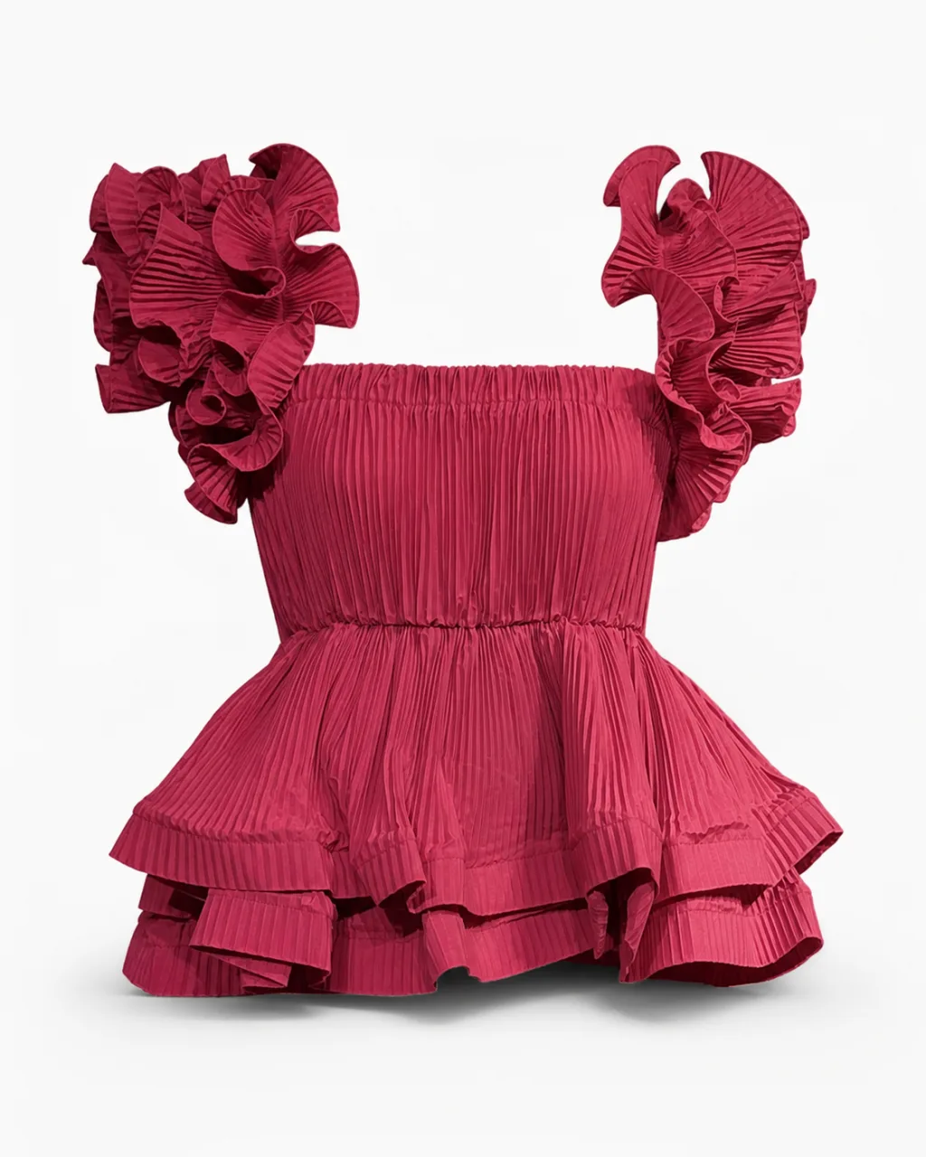 Strapless Pleated Ruffle Crop Top