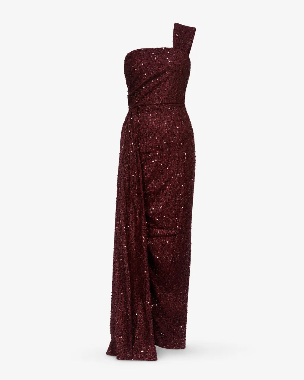 One-Shoulder Sequin Draped Gown