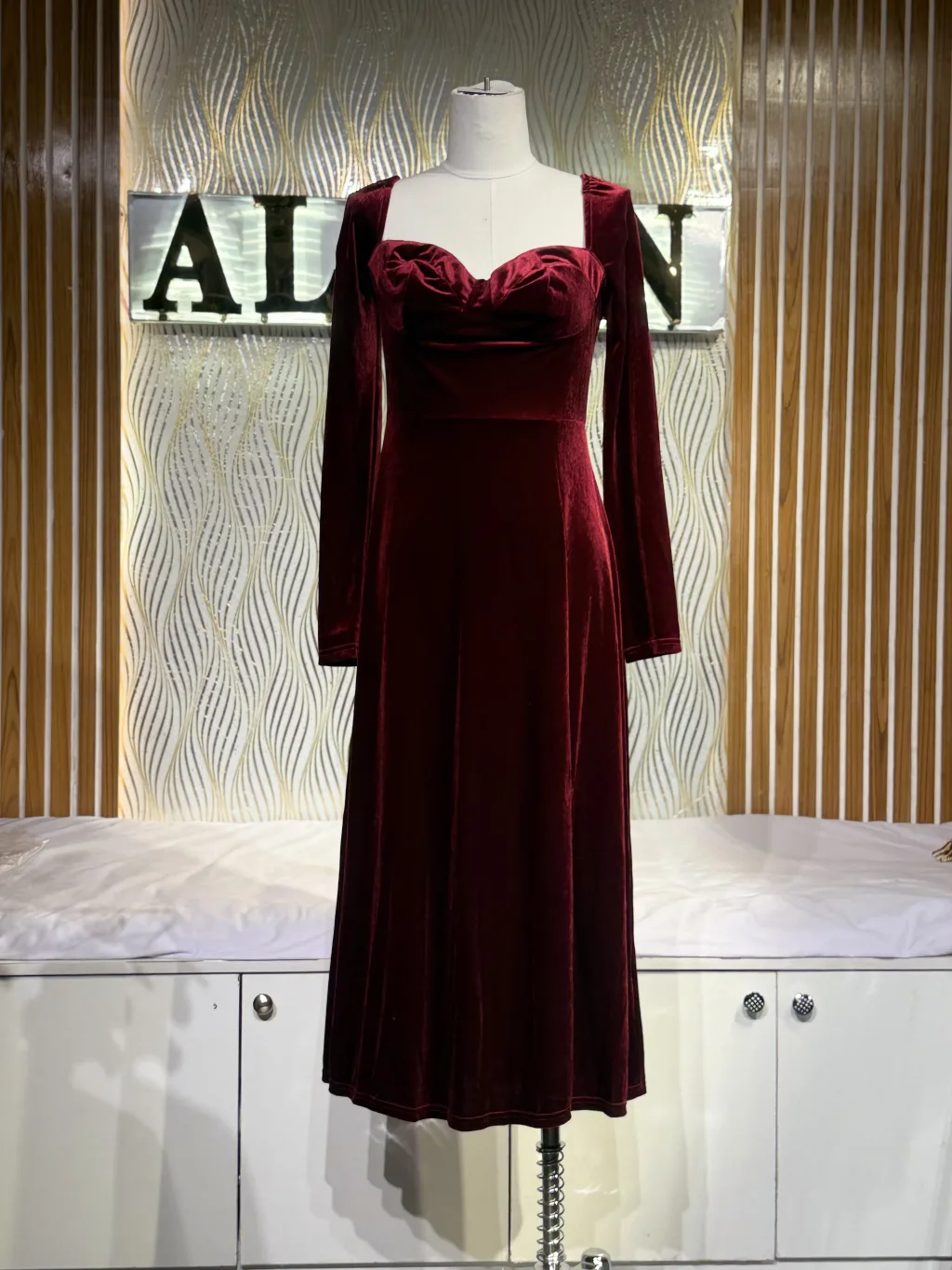 Velvet Square Neck Midi Dress