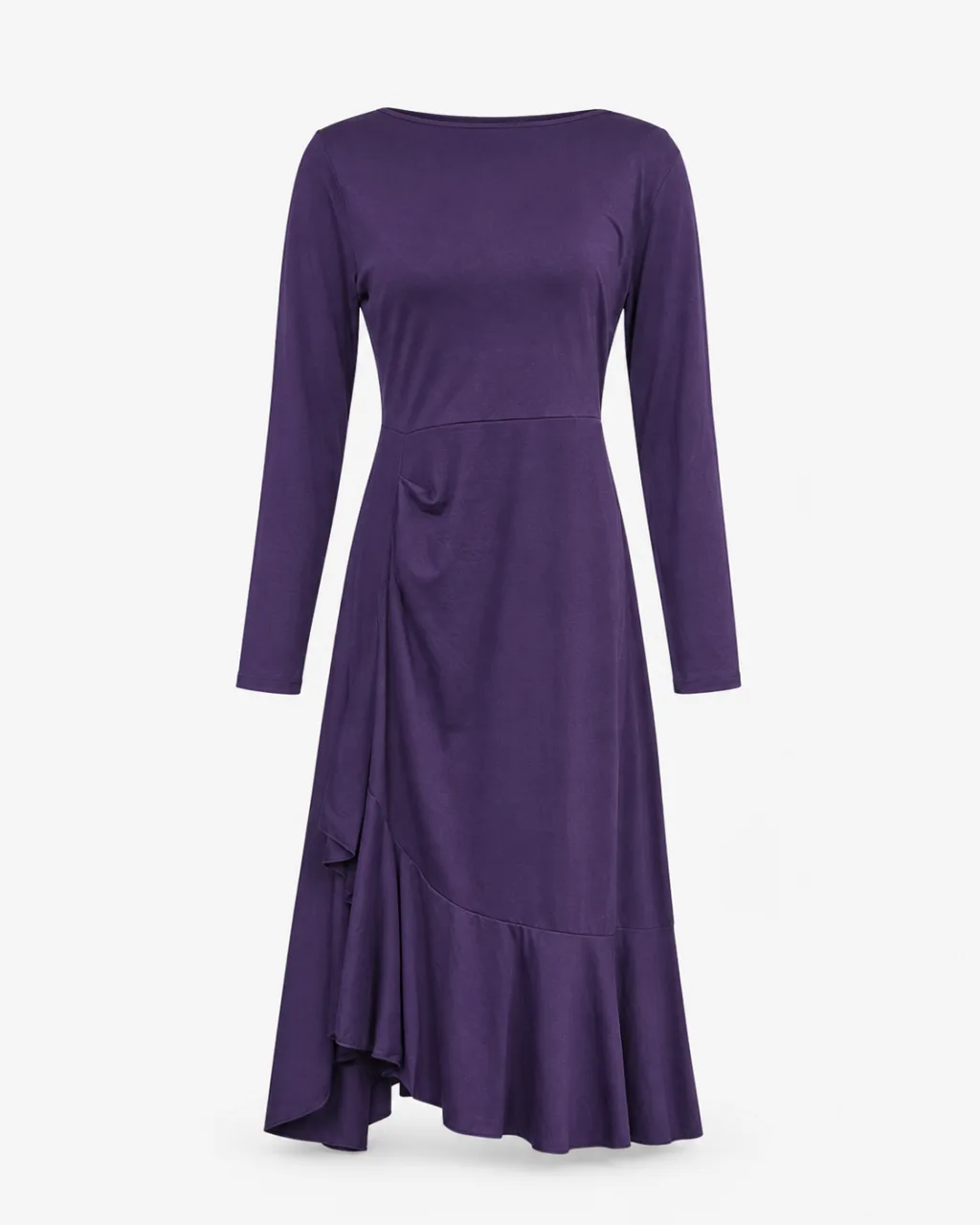 Long Sleeve Ruffle Asymmetric Midi