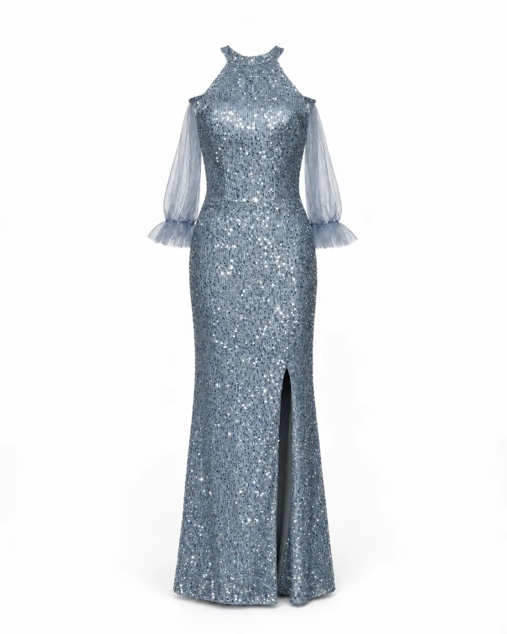 Sequin Cold Shoulder Slit Gown