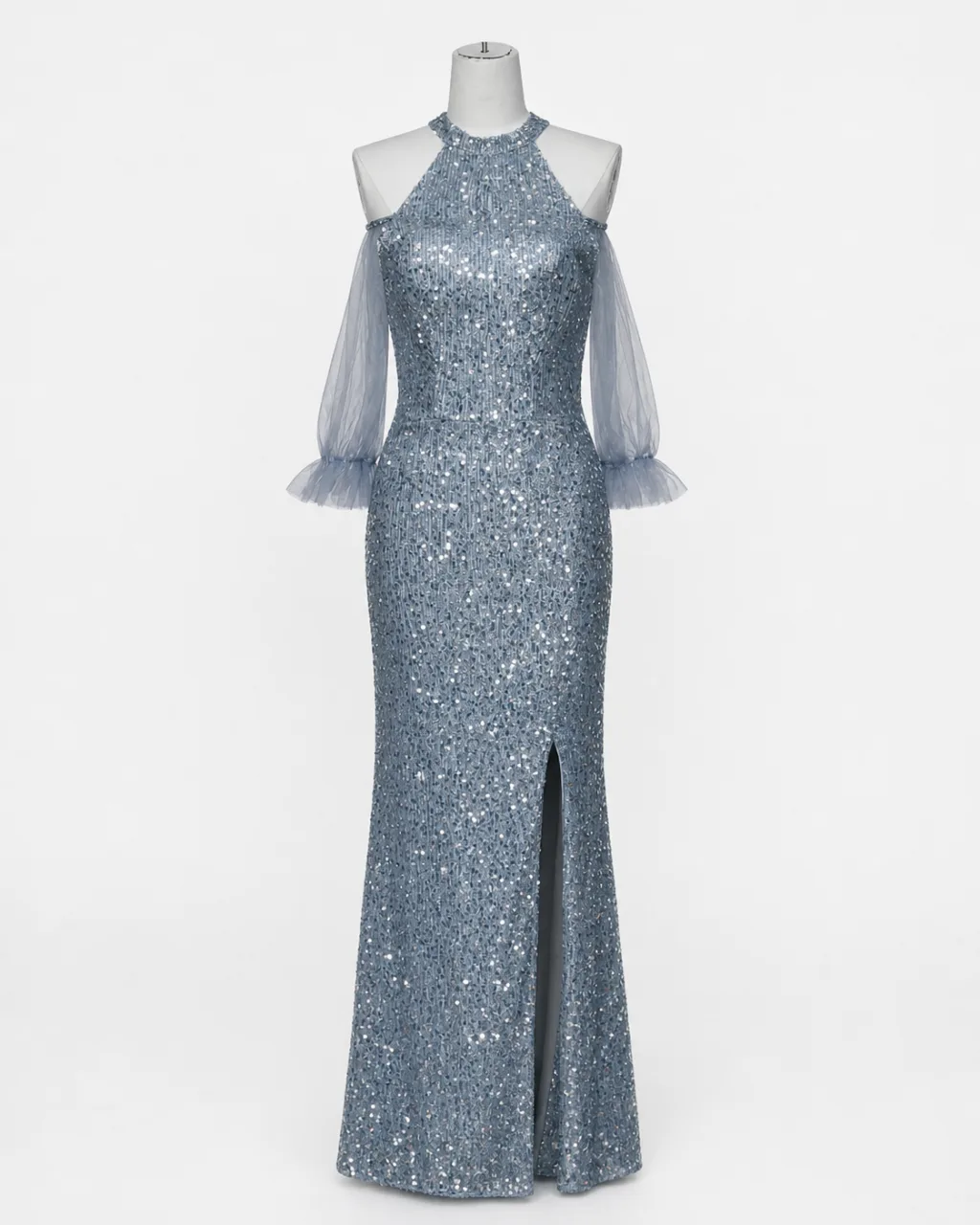 Sequin Cold Shoulder Slit Gown