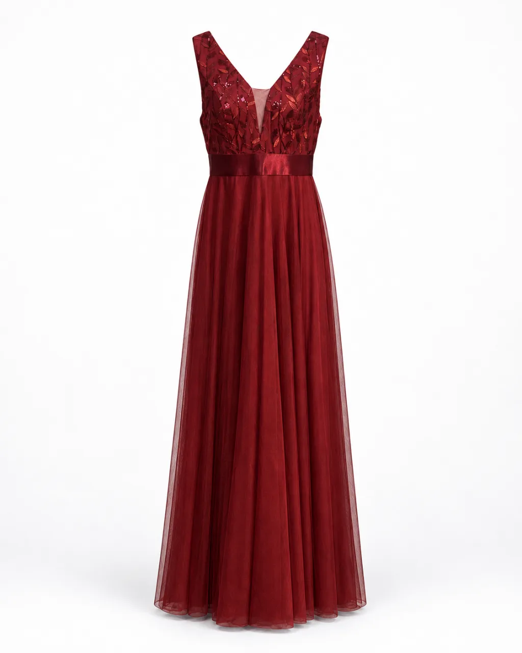 V-Neck Tulle Evening Gown