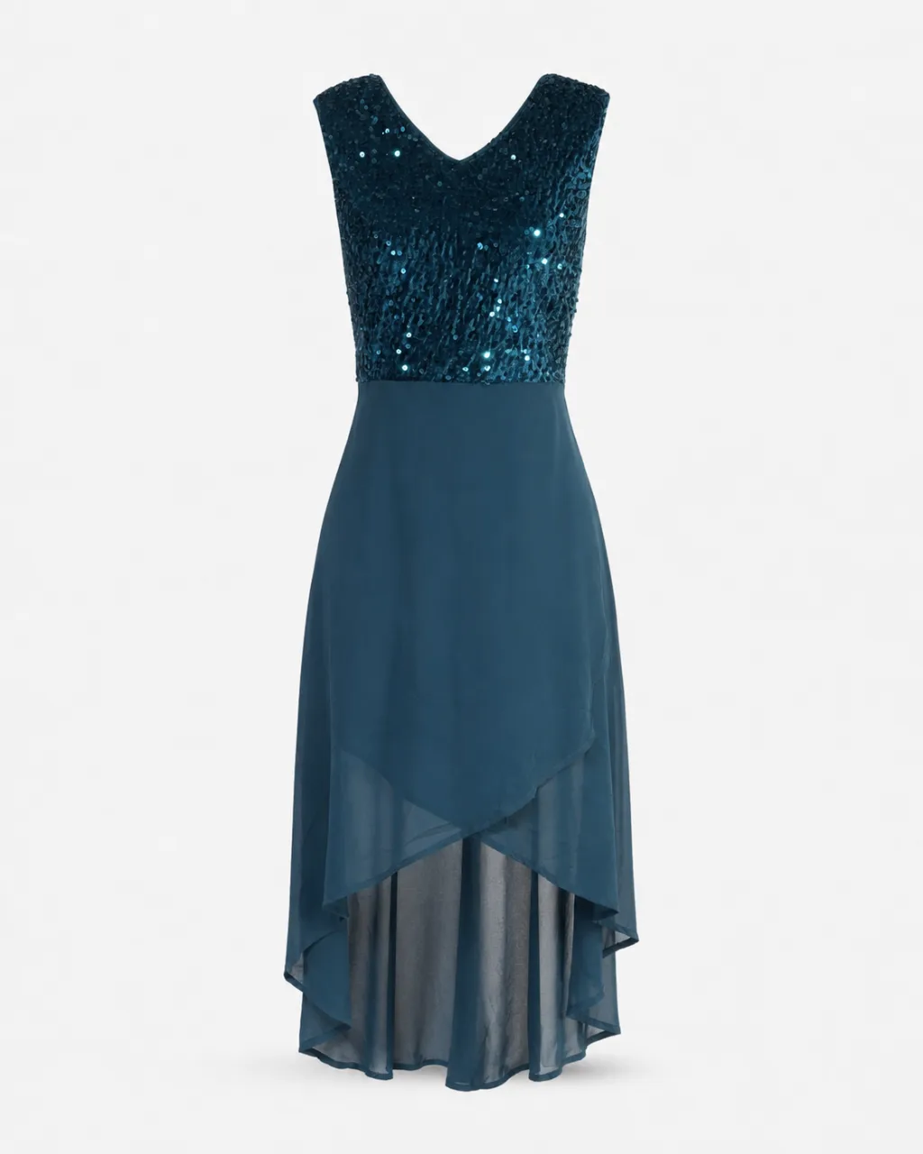 Sequin V-Neck Hi-Lo Dress
