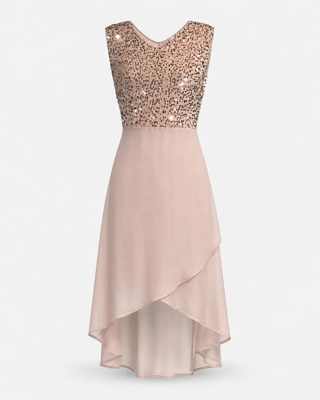 Sequin V-Neck Hi-Lo Dress
