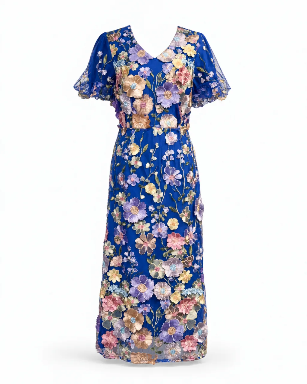 Floral Embroidered V-Neck Midi Dress