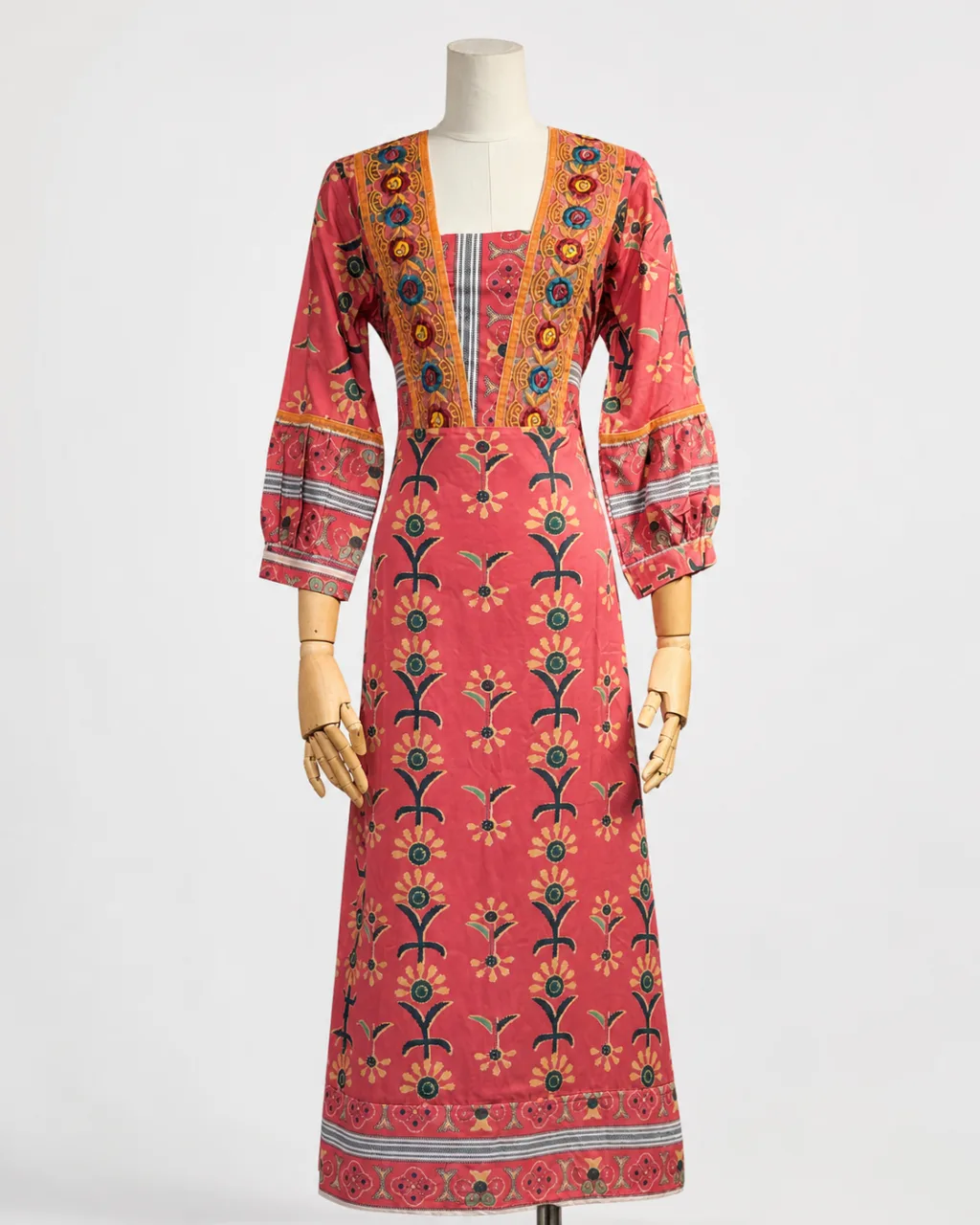 Floral Block Print V-Neck Midi Dress