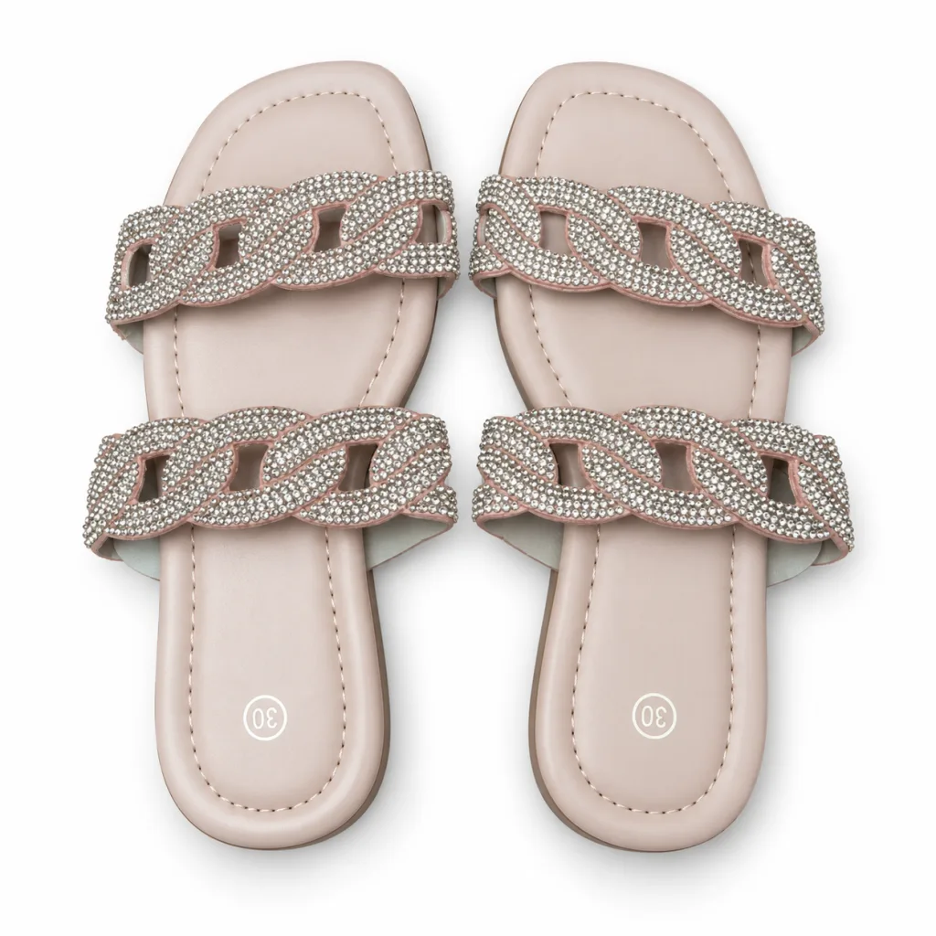 Rhinestone Chain-Link Double-Strap Slides