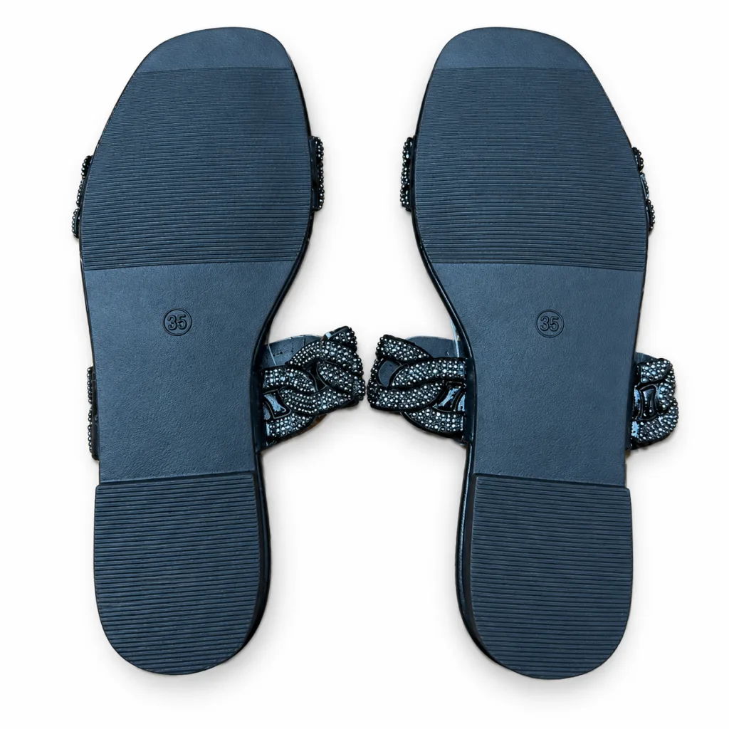 Rhinestone Chain-Link Double-Strap Slides