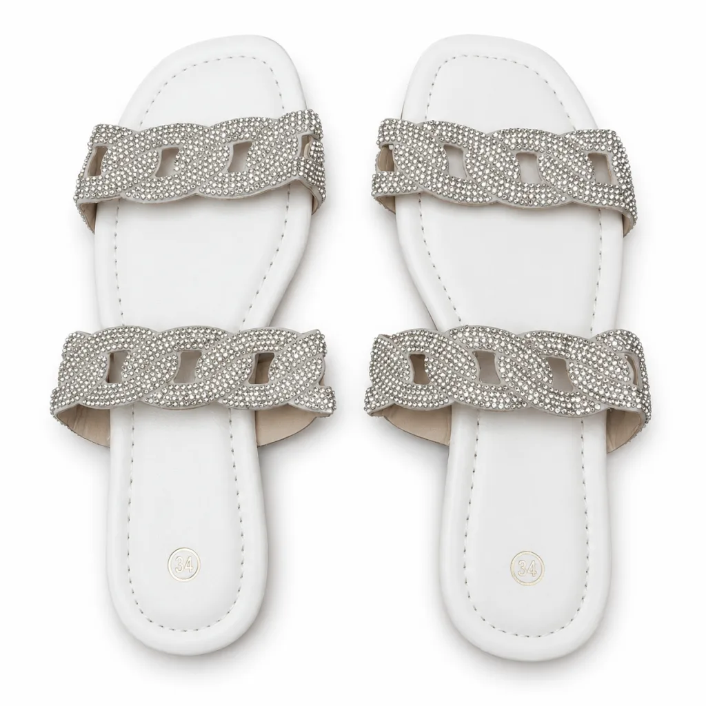 Rhinestone Chain-Link Double-Strap Slides