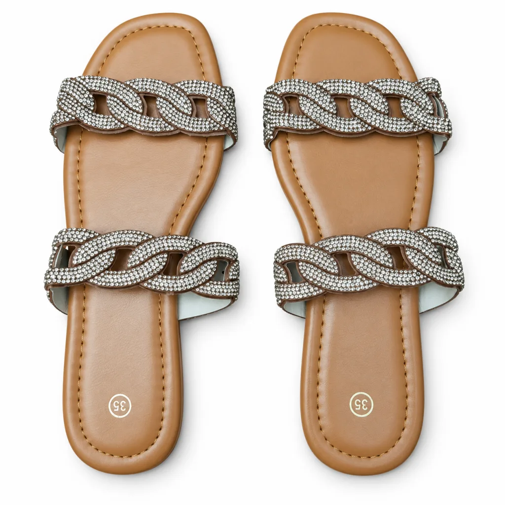 Rhinestone Chain-Link Double-Strap Slides