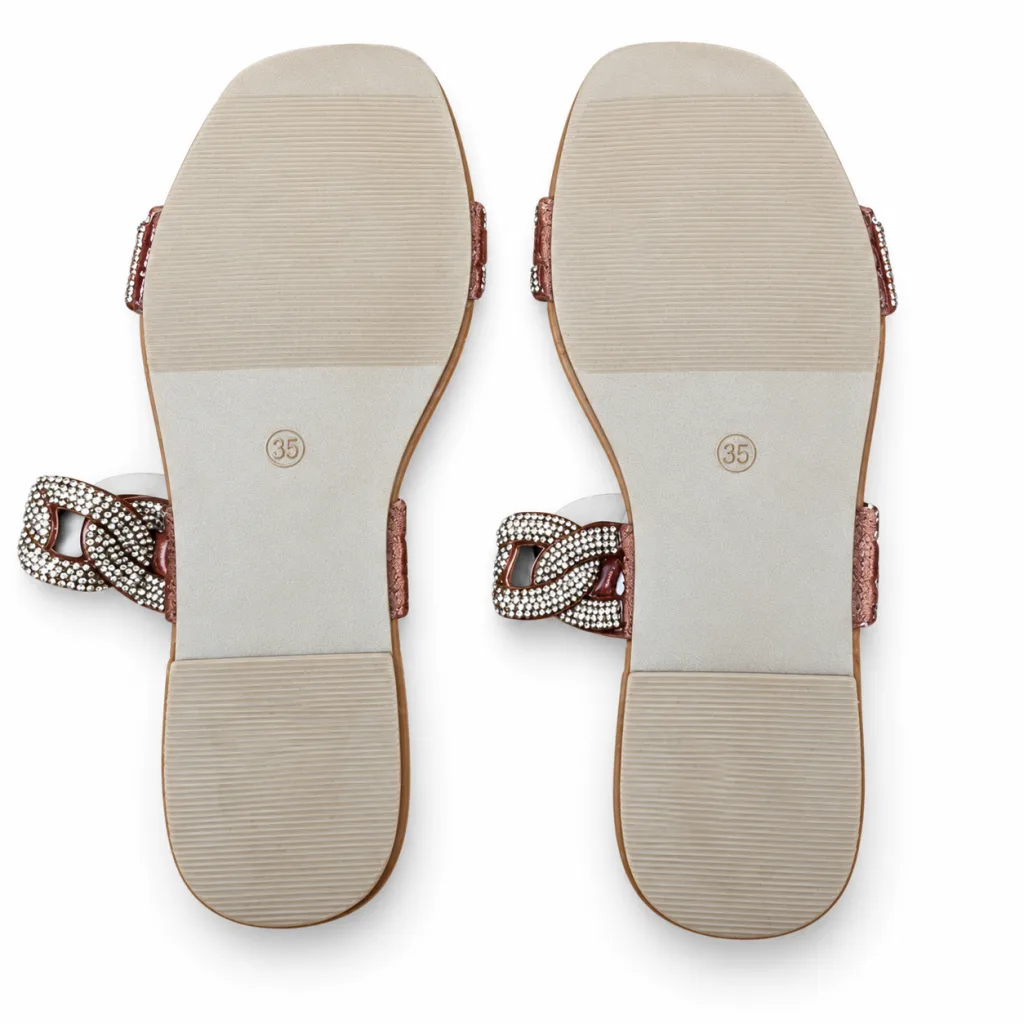 Rhinestone Chain-Link Double-Strap Slides