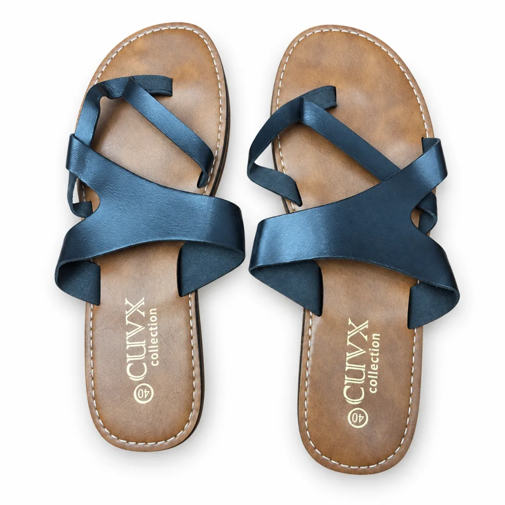 Asymmetric Strap Flat Slide Sandals