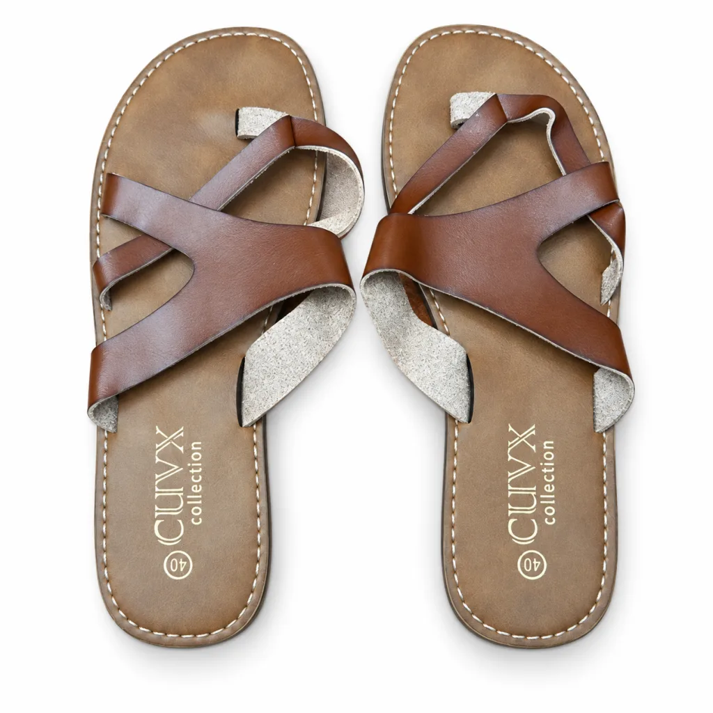 Asymmetric Strap Flat Slide Sandals