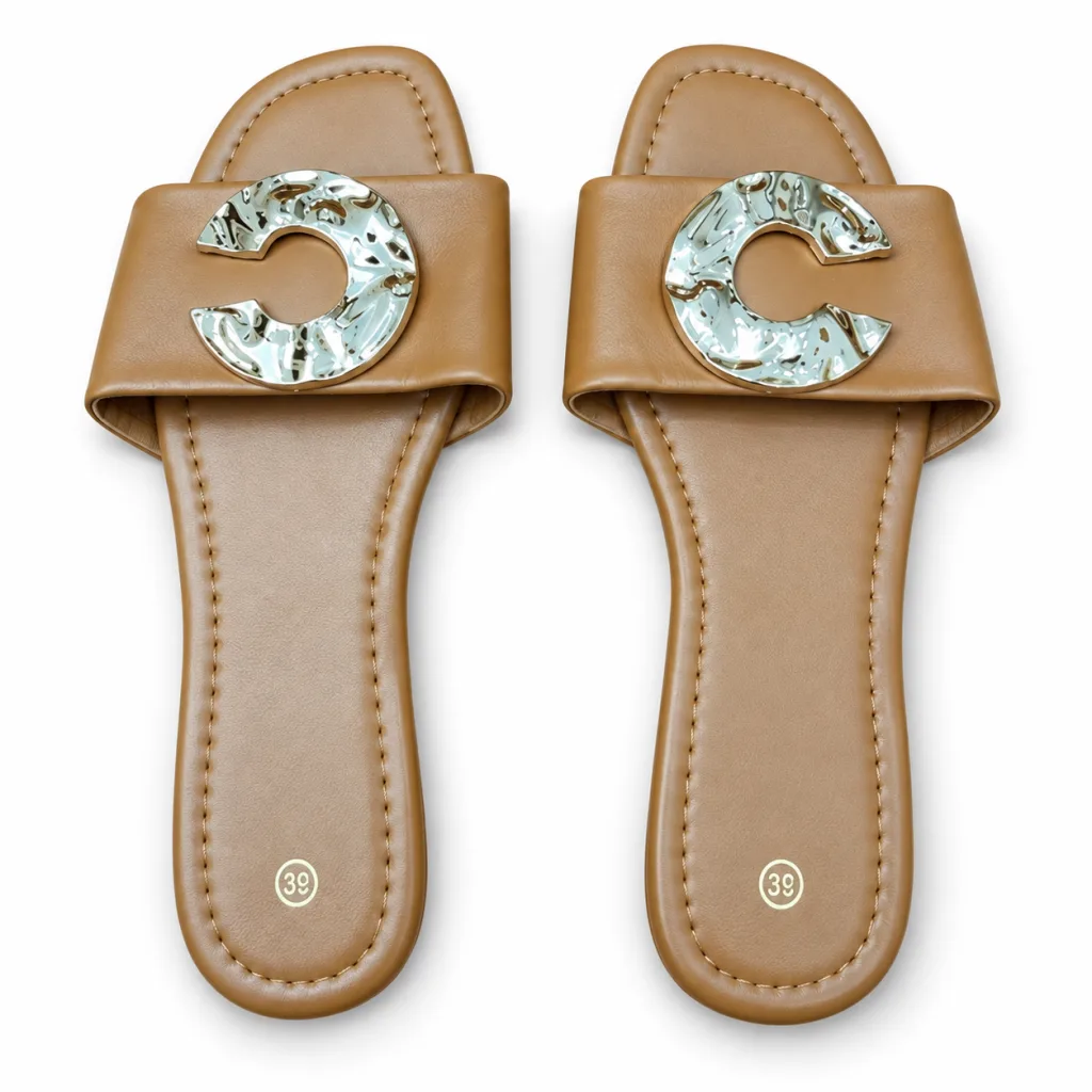 Crystal-Style Buckle Flat Slide Sandals