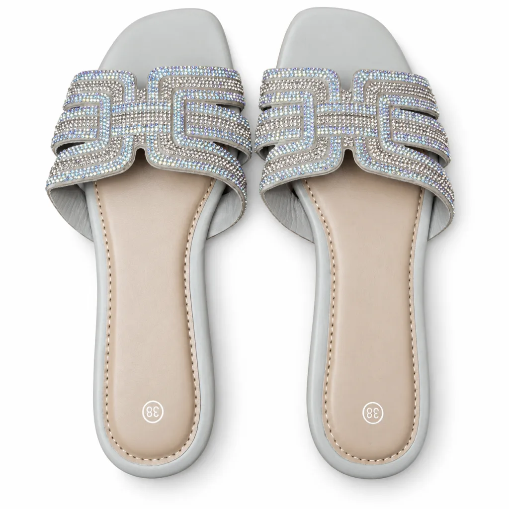 Geometric Rhinestone Strap Slide Sandals