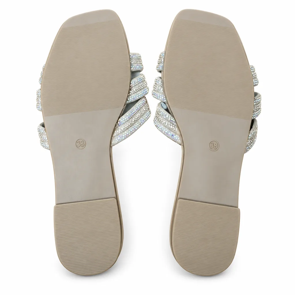 Geometric Rhinestone Strap Slide Sandals