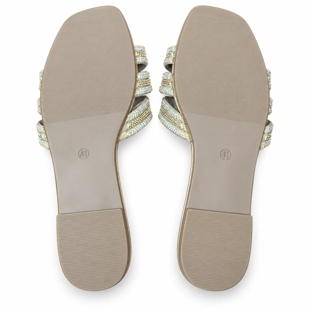 Geometric Rhinestone Strap Slide Sandals