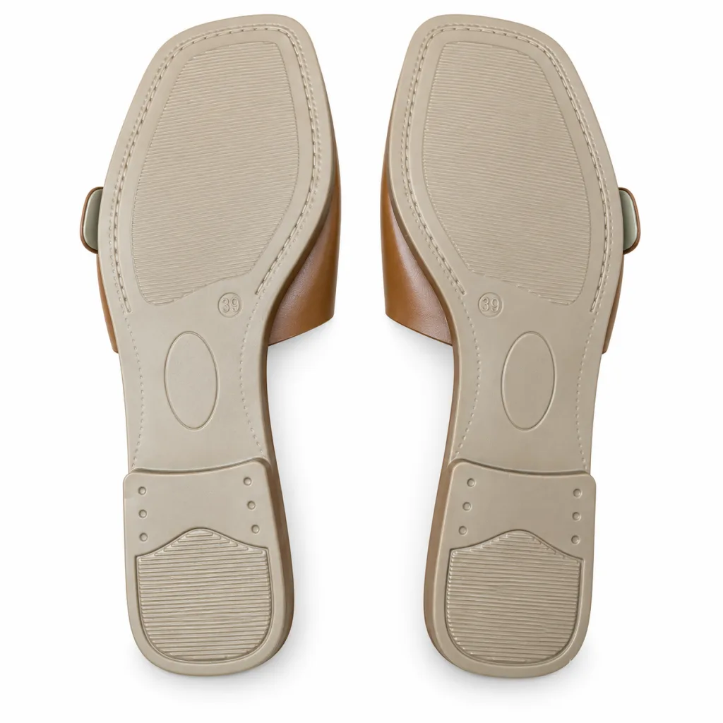 Oval-Buckle Cross-Strap Flat Slides