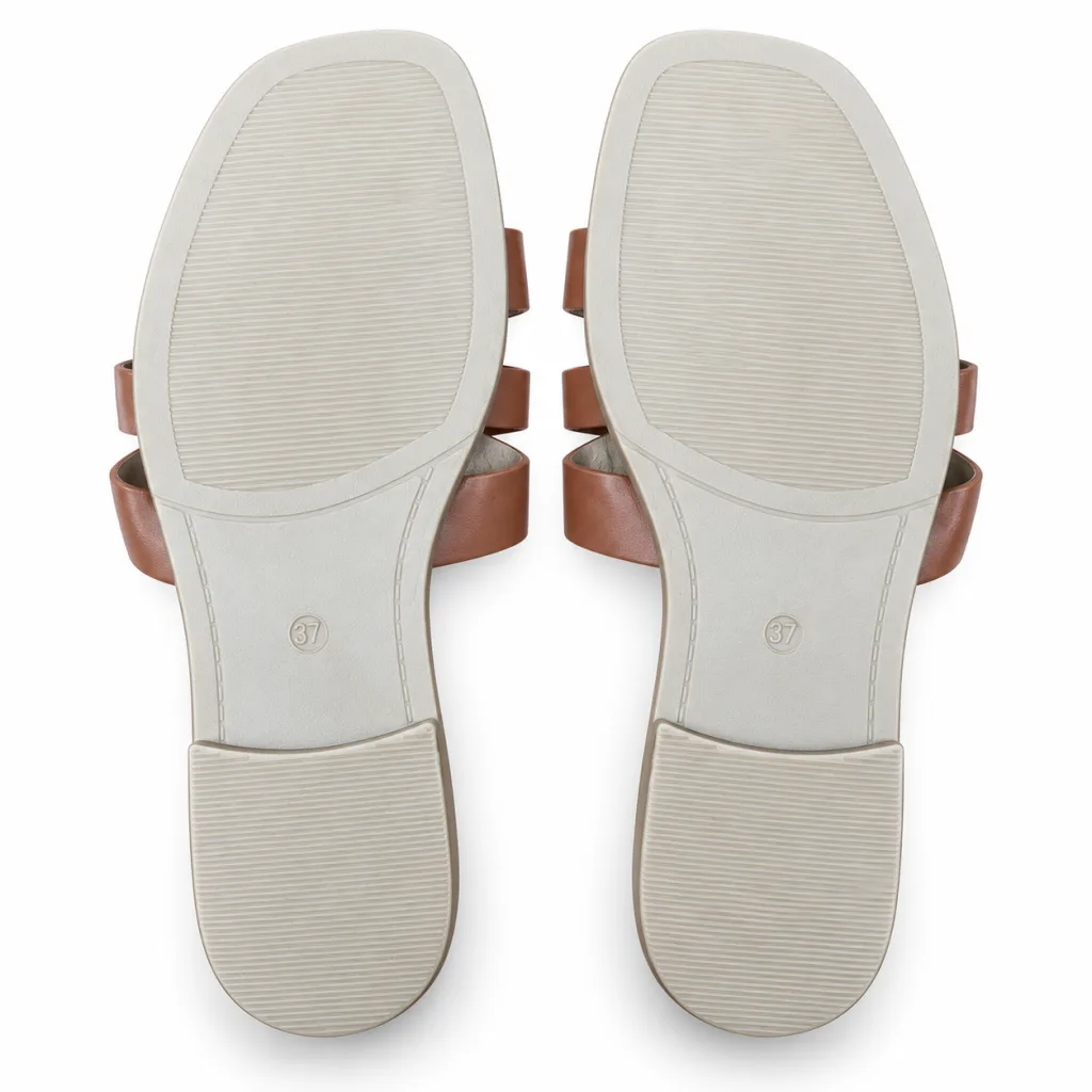 Chain-Detail Cross-Strap Flat Slides