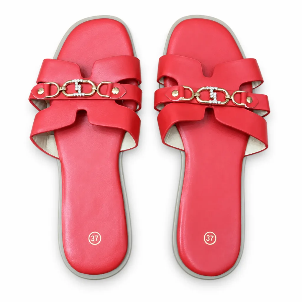 Chain-Detail Cross-Strap Flat Slides