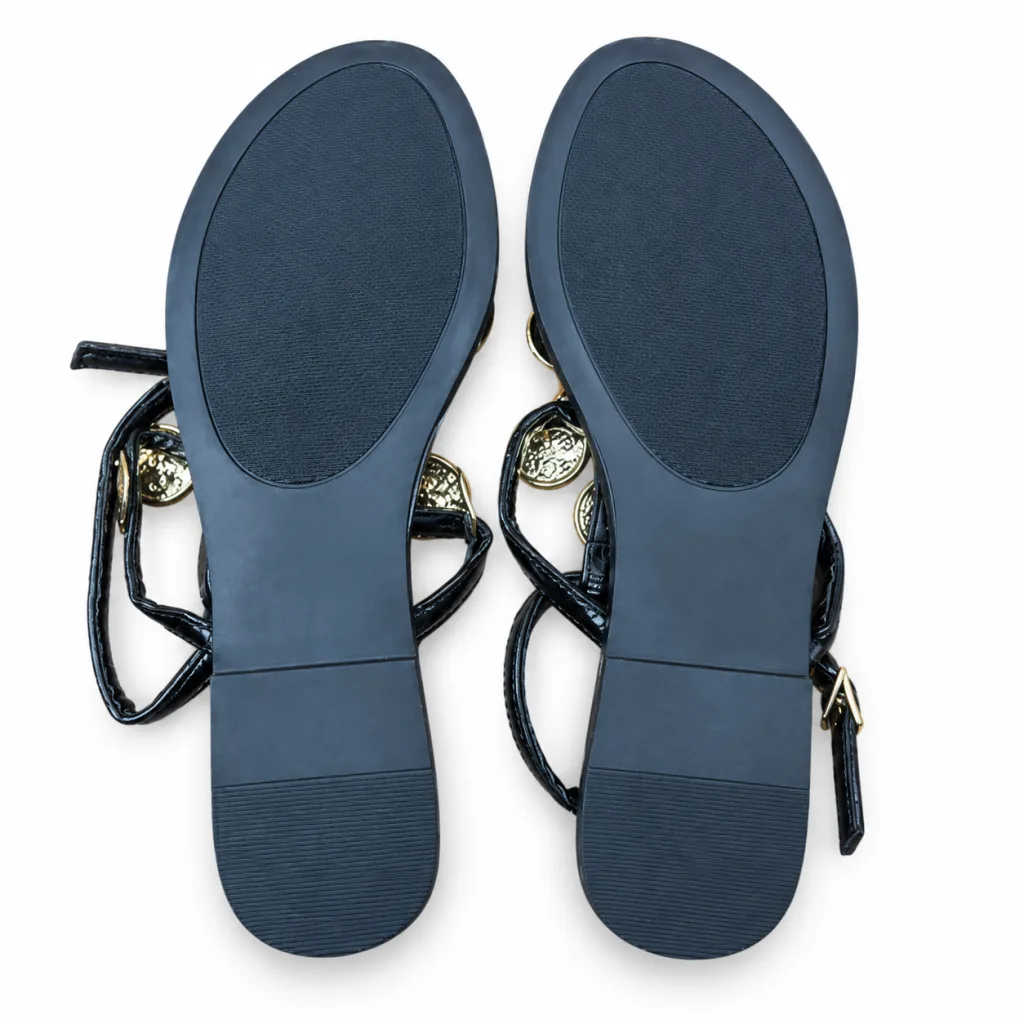 Jewel-Detail T-Strap Flat Sandals