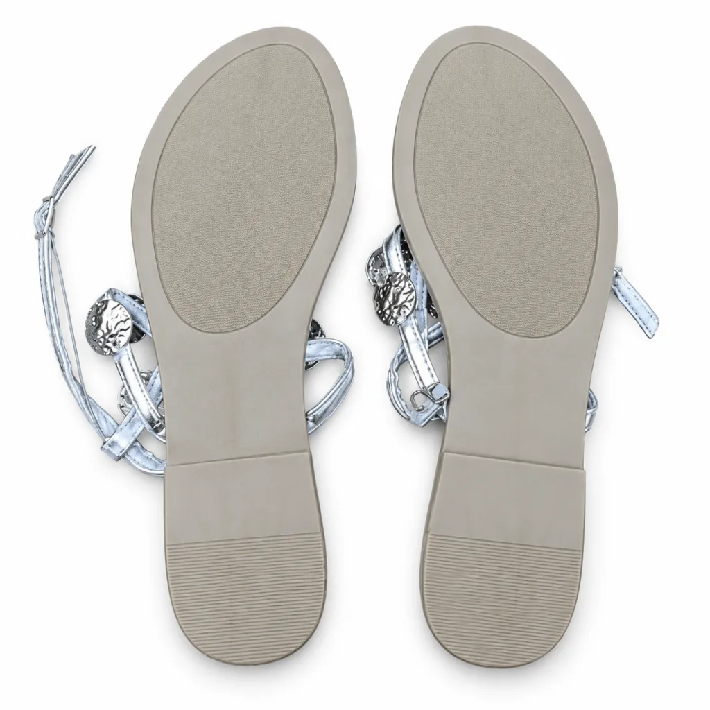 Jewel-Detail T-Strap Flat Sandals