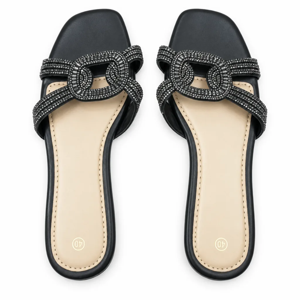 Oval Rhinestone Double-Strap Slides