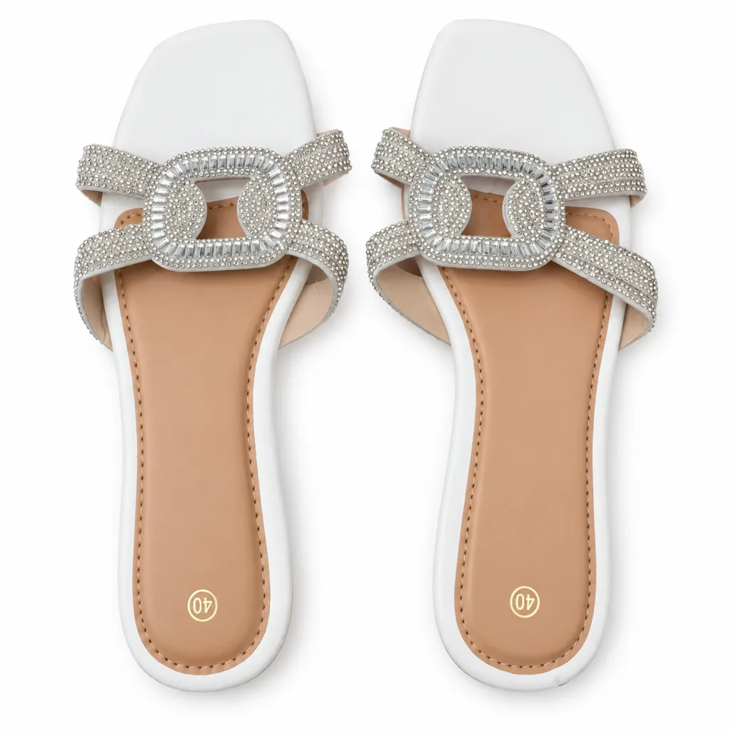 Oval Rhinestone Double-Strap Slides