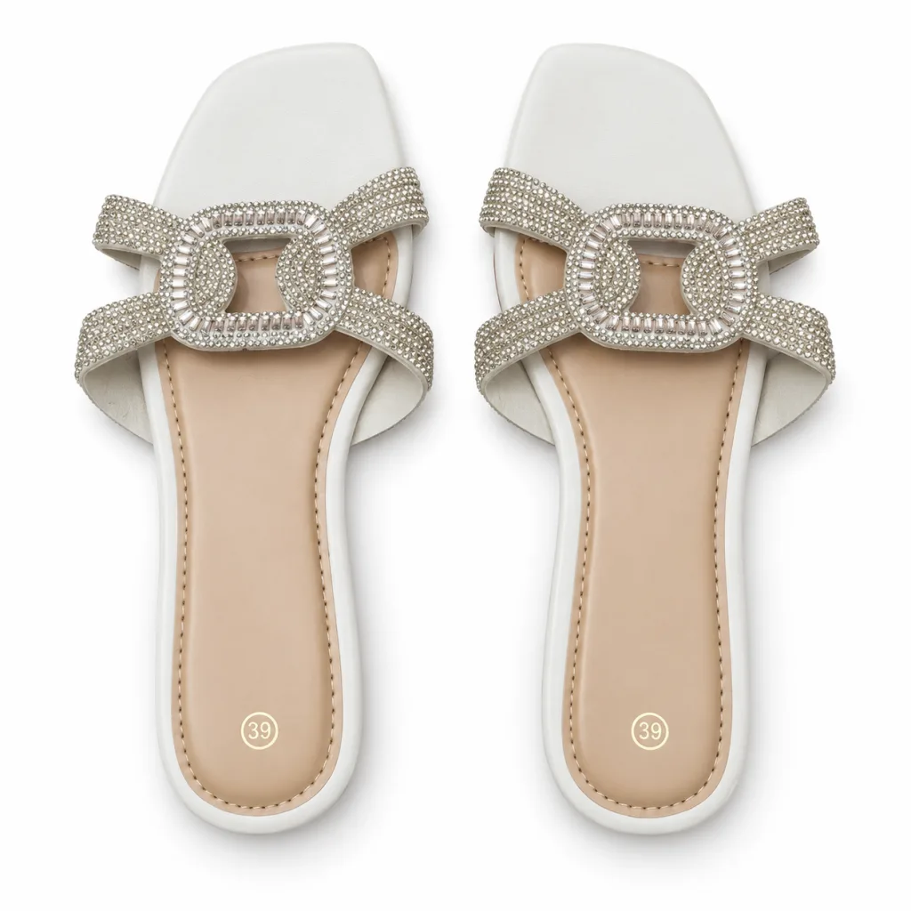 Oval Rhinestone Double-Strap Slides