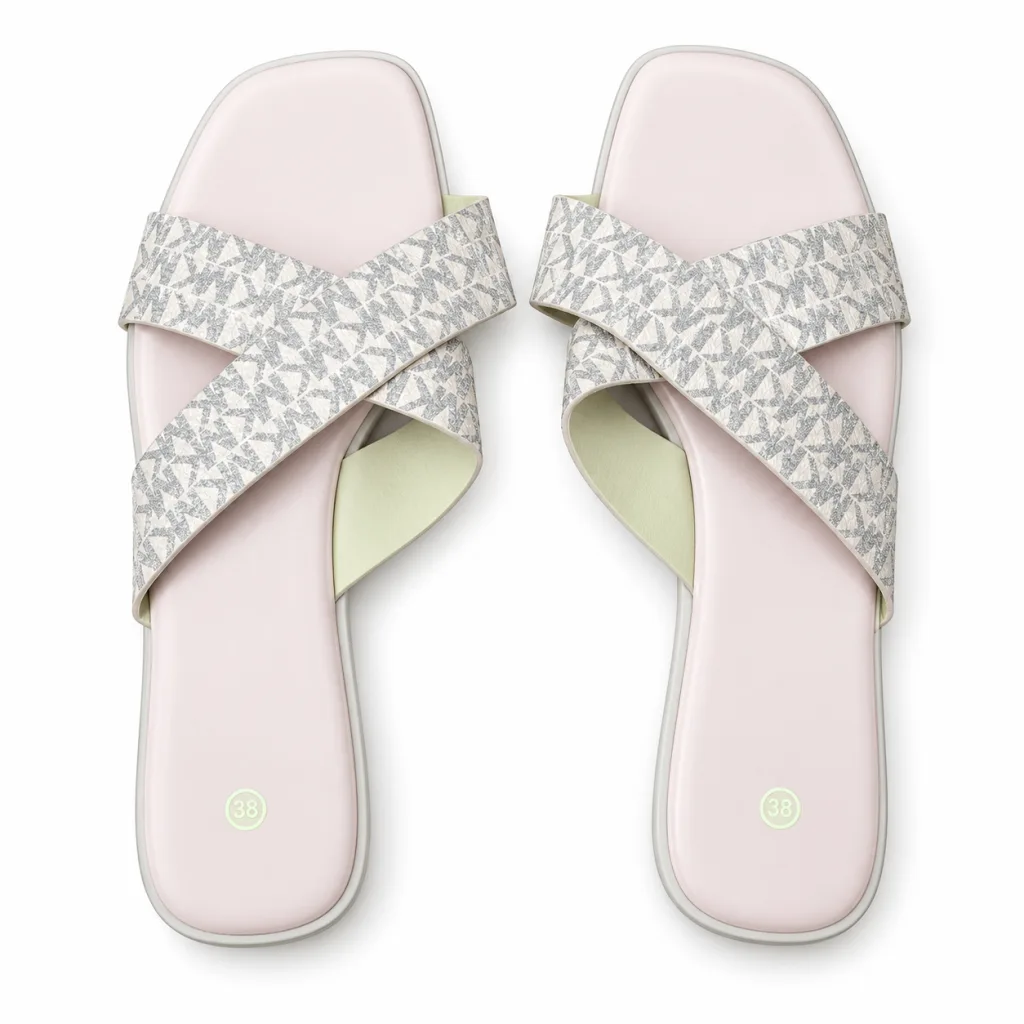Glitter Cross-Strap Flat Slides