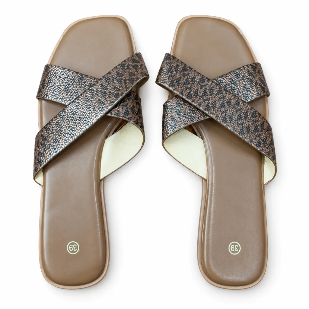 Glitter Cross-Strap Flat Slides