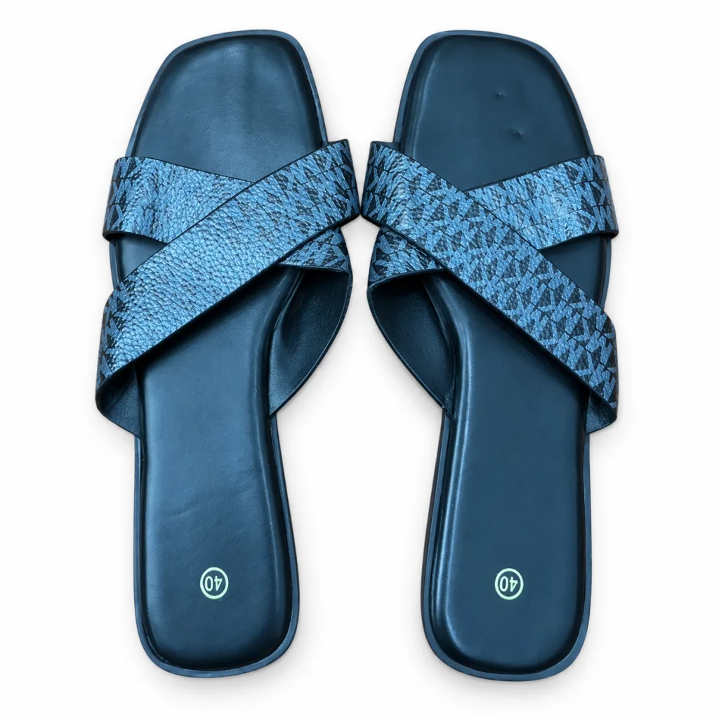 Glitter Cross-Strap Flat Slides