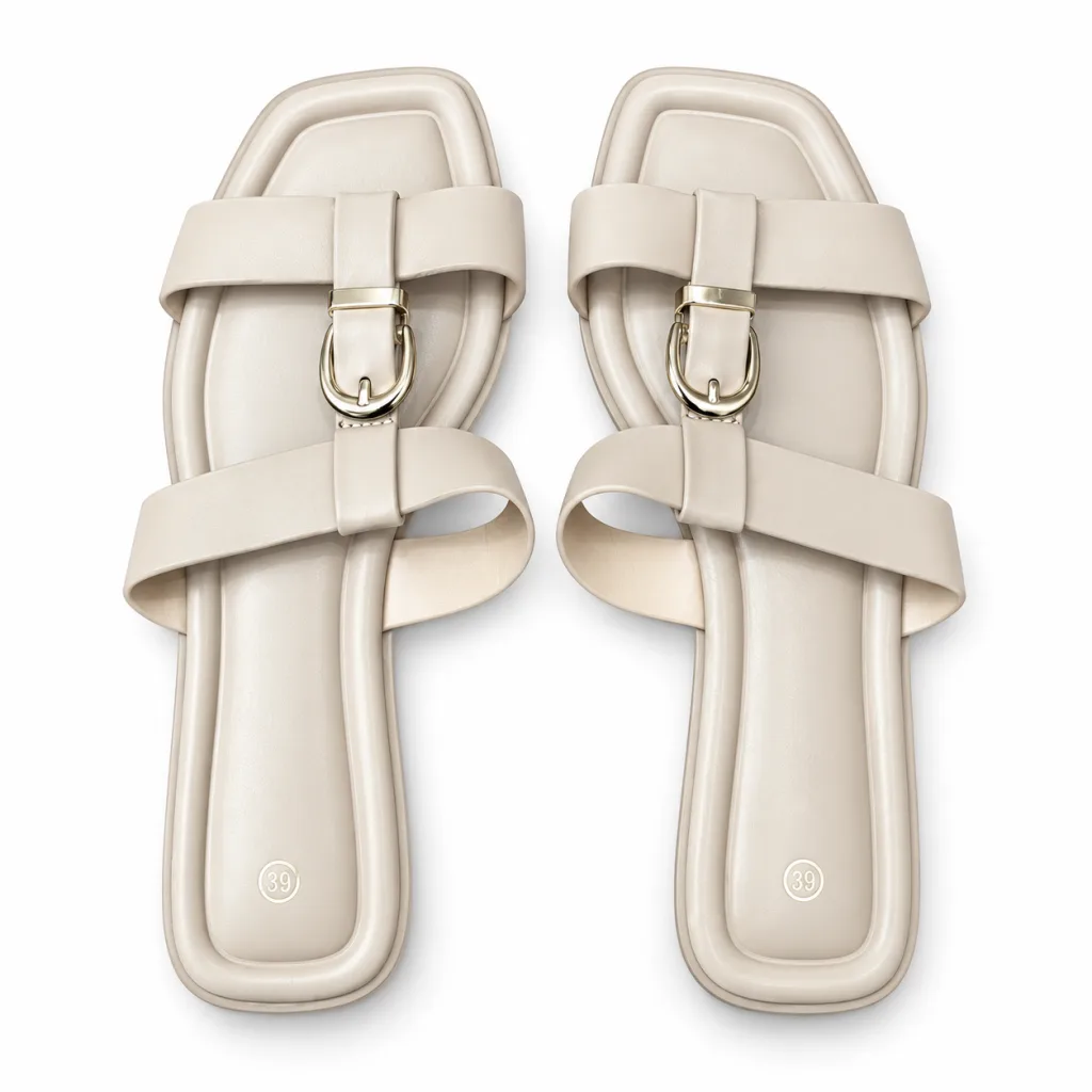 Double-Buckle Cross-Strap Flat Slides