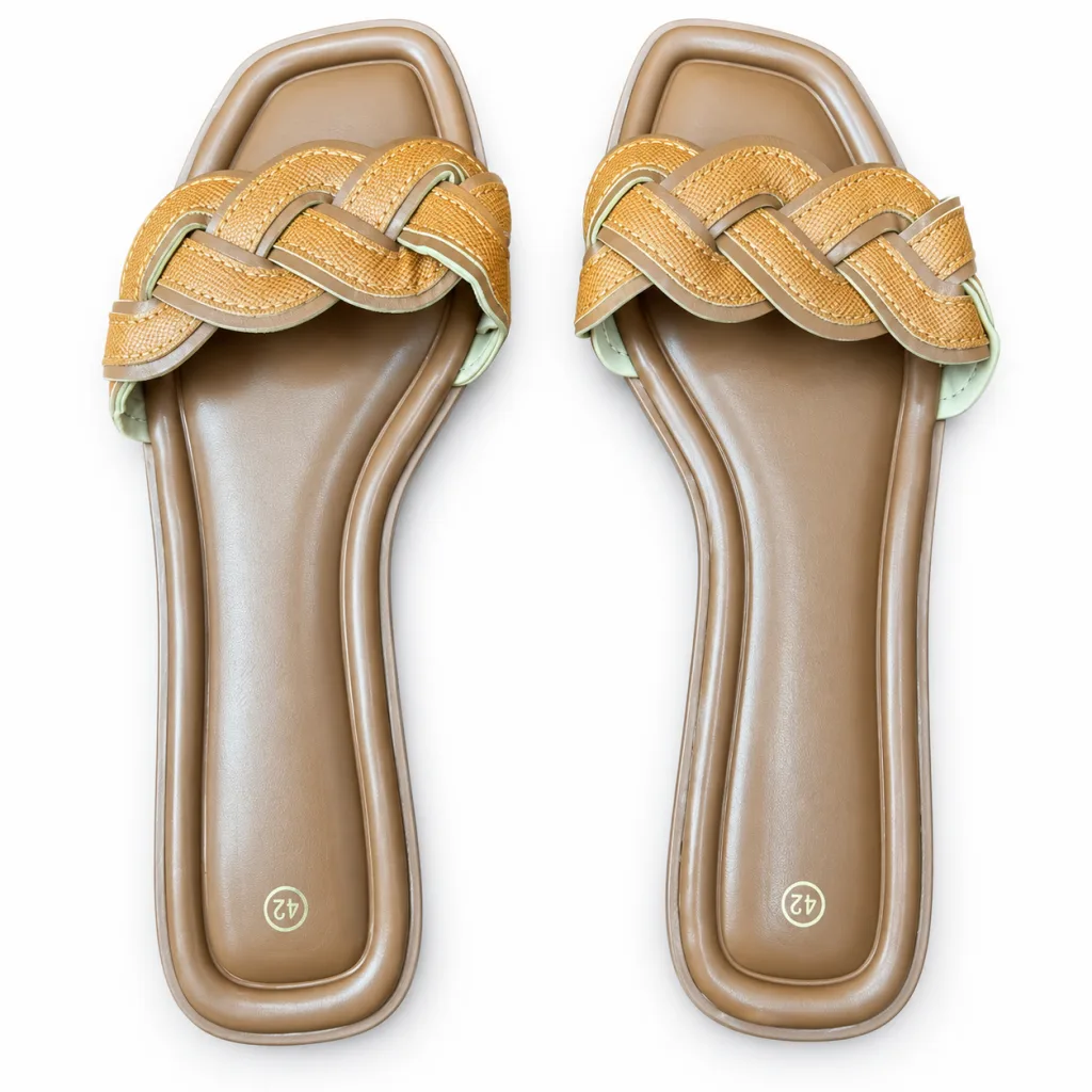 Braided-Strap Flat Slide Sandals