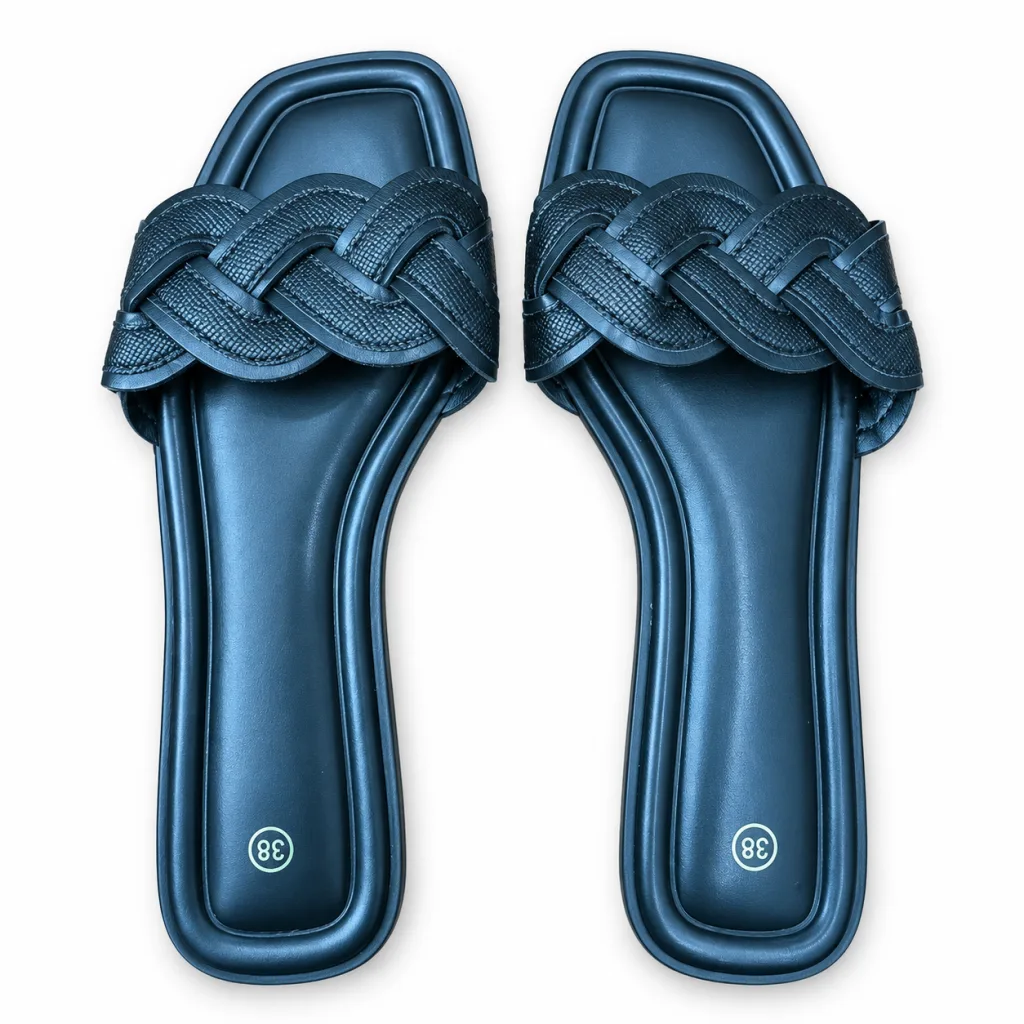 Braided-Strap Flat Slide Sandals