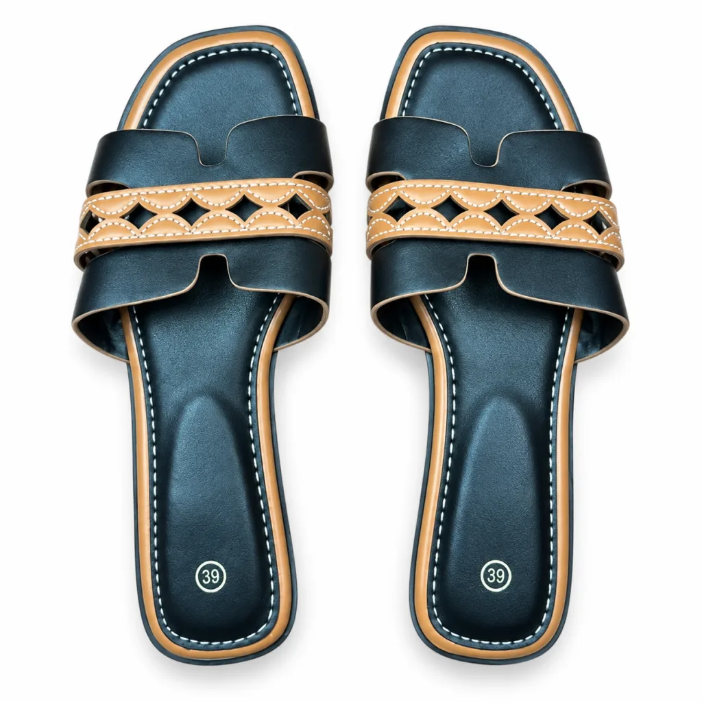 Cutout-Band Double-Strap Flat Slides
