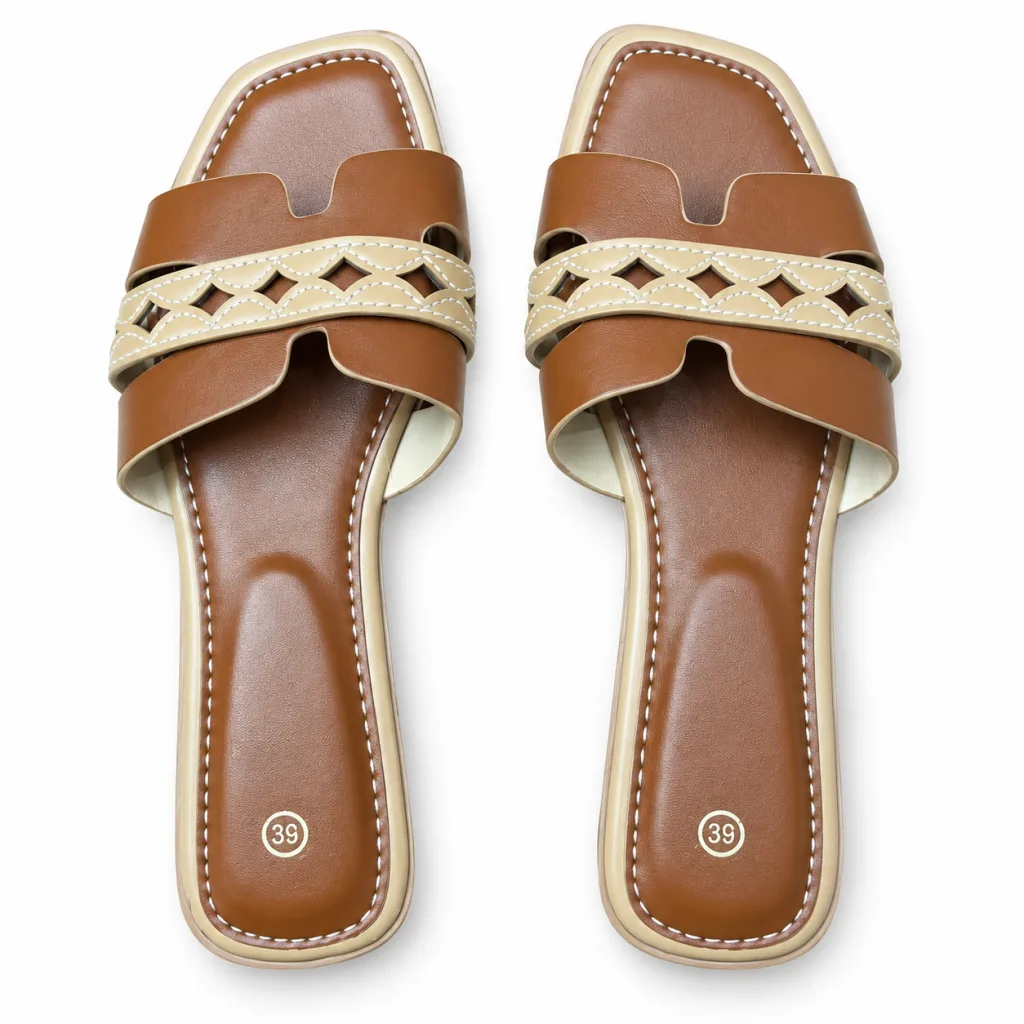 Cutout-Band Double-Strap Flat Slides