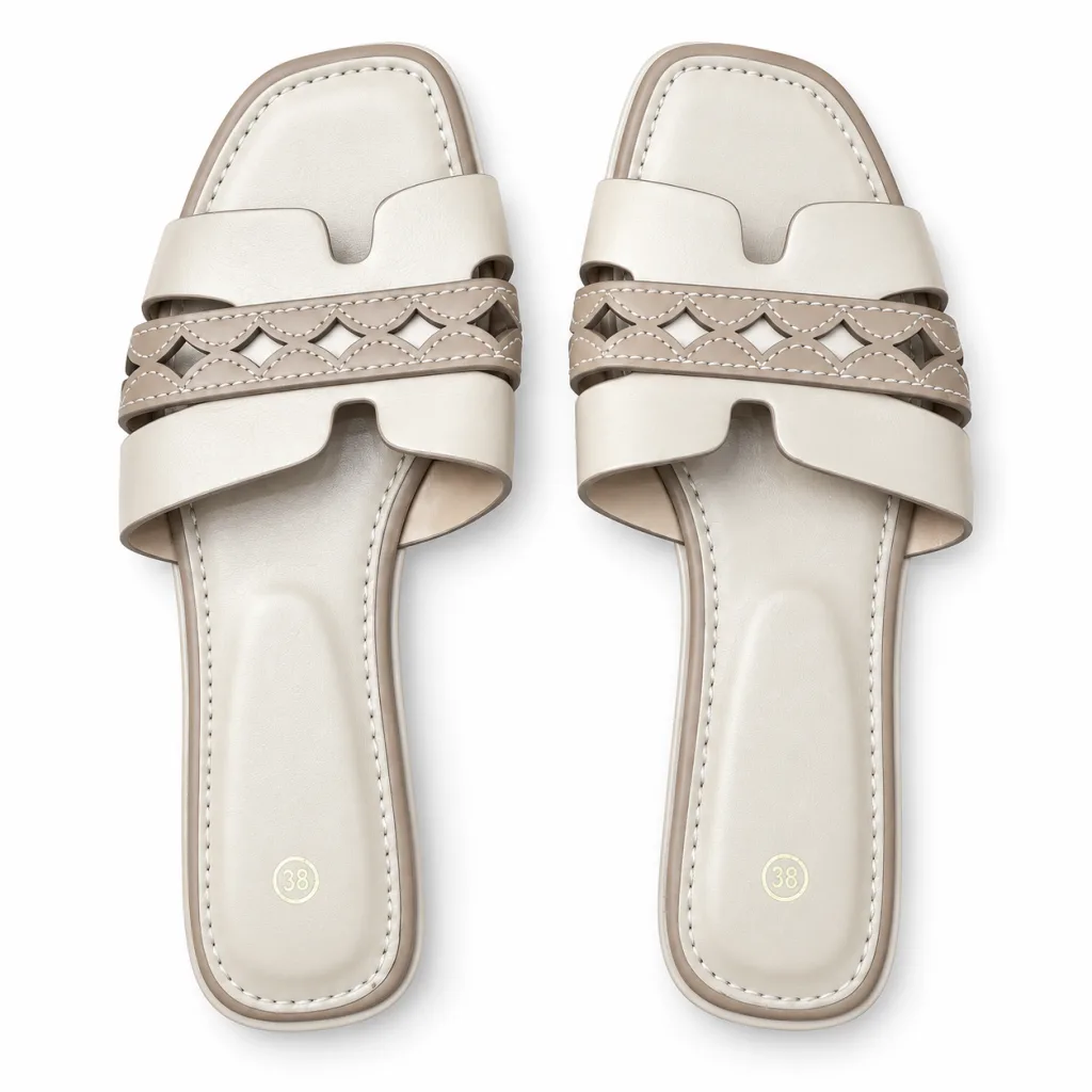 Cutout-Band Double-Strap Flat Slides