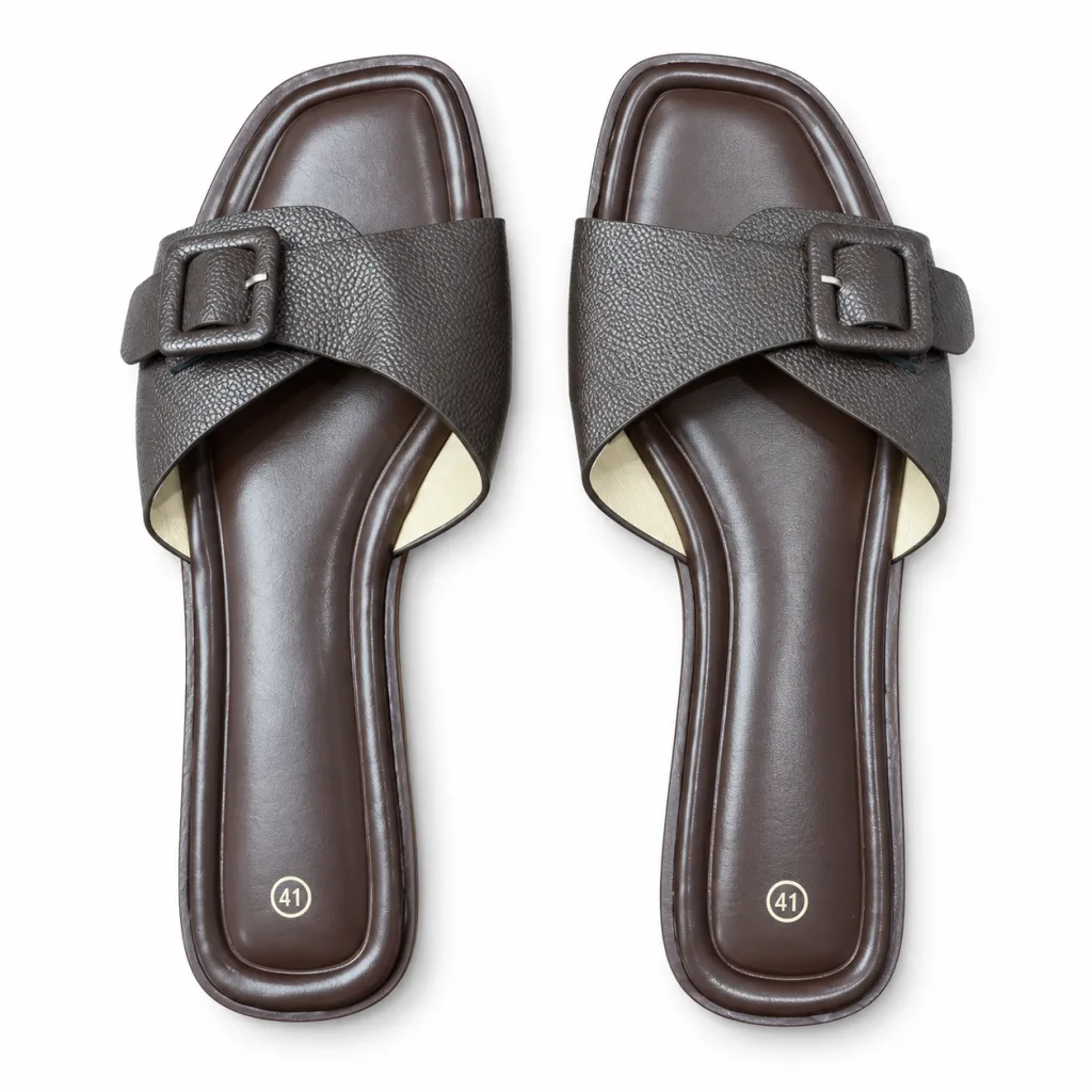 Square-Buckle Cross-Strap Flat Slides