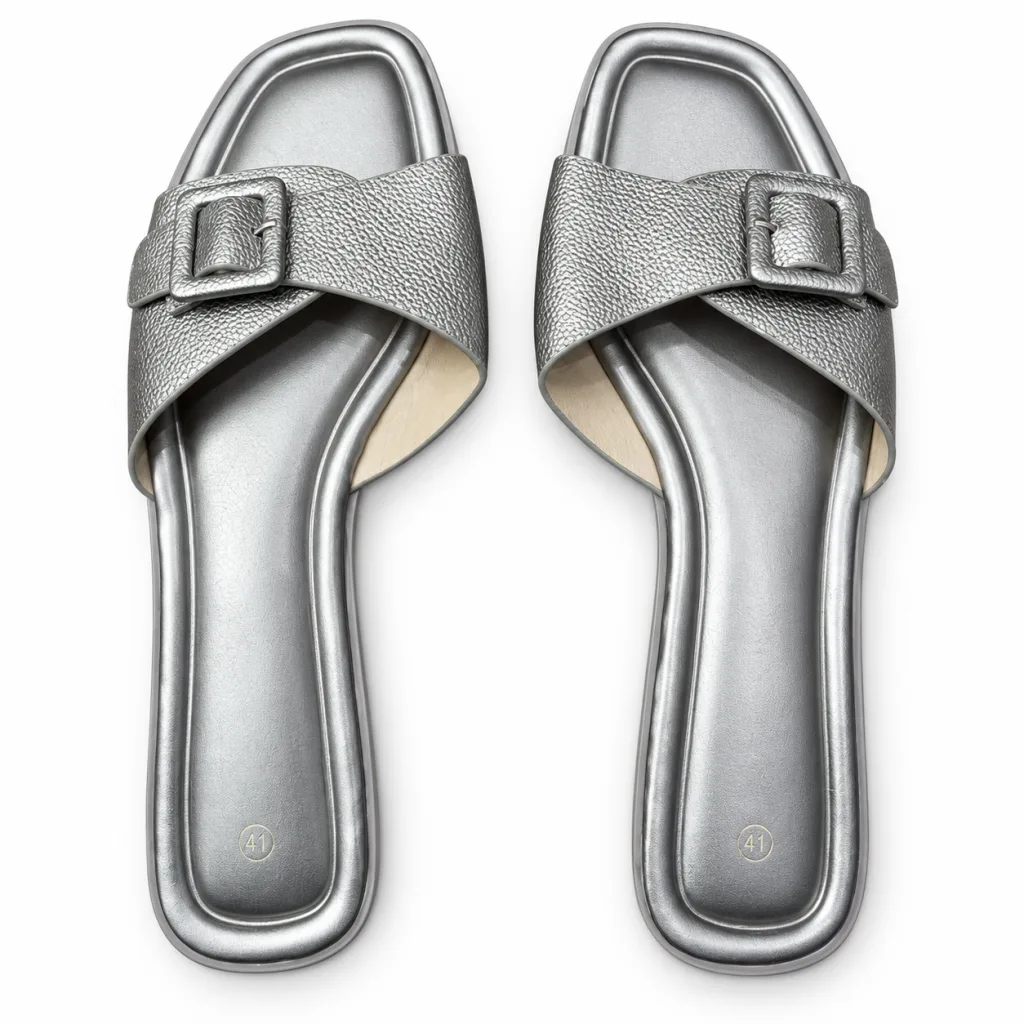 Square-Buckle Cross-Strap Flat Slides